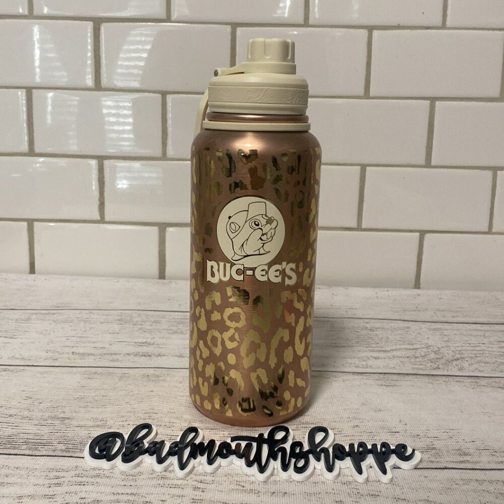 Buc-ee's Viral Leopard Cheetah Rose Gold Reusable Water Bottle